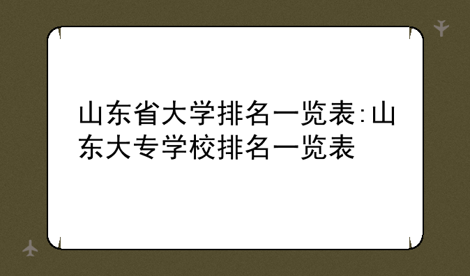 山东省大学排名一览表:山东大专学校排名一览表